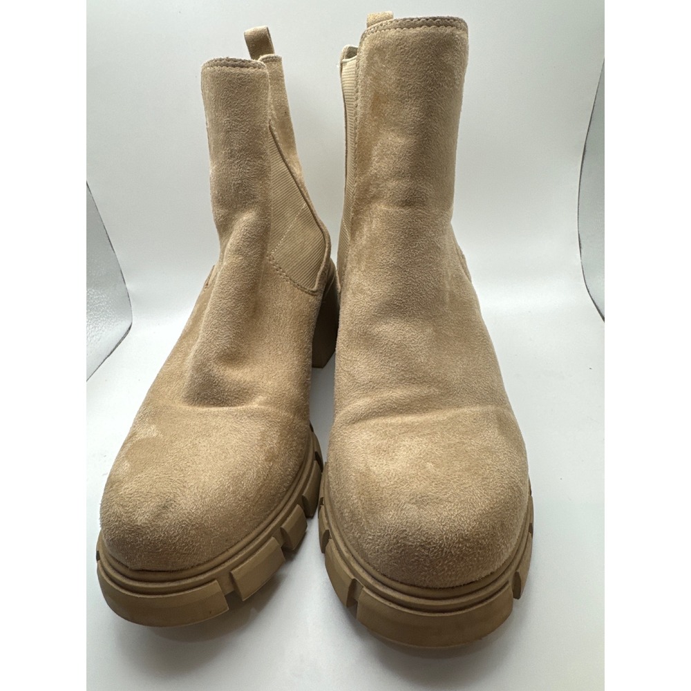 Madden Girl Tessa Chelsea Boots Tan Suede Lug Sole Block Heel Ankle Boots 10M